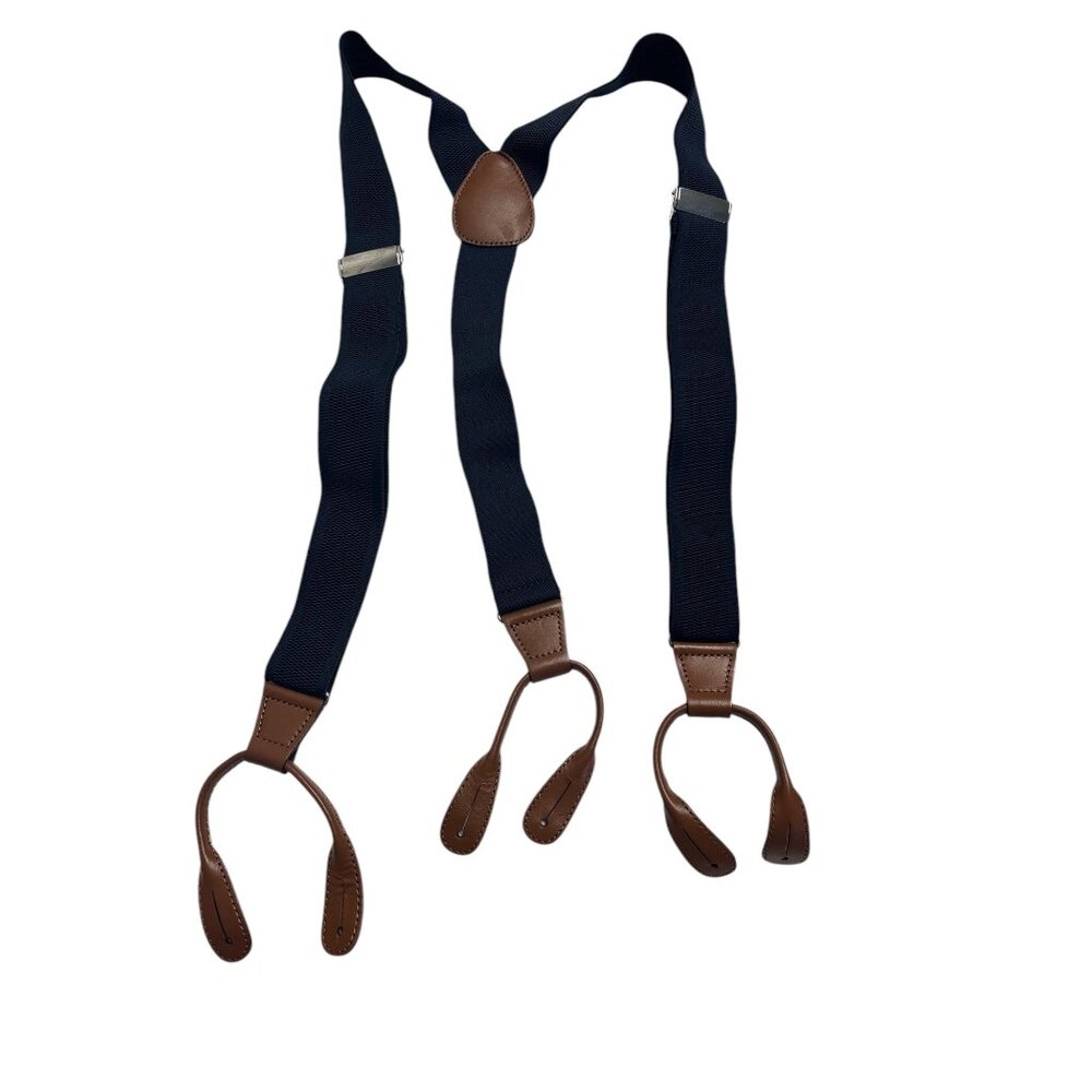 Mens Huntington Suspenders With Leather Loops & Adjustable Straps Navy & Striped